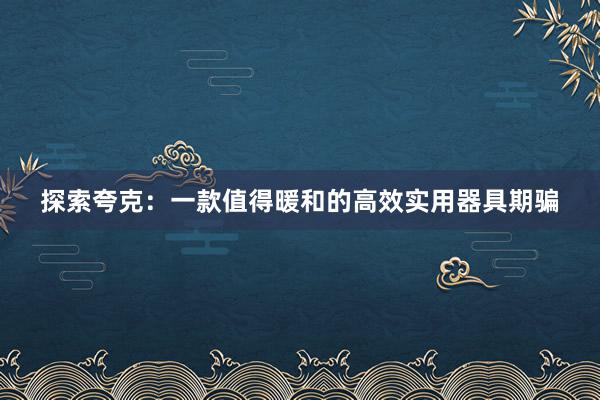 探索夸克：一款值得暖和的高效实用器具期骗